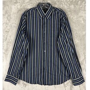 EXPRESS MX Mens Striped Button Down Dress Shirt L 16 16 1/2 Black Blue White